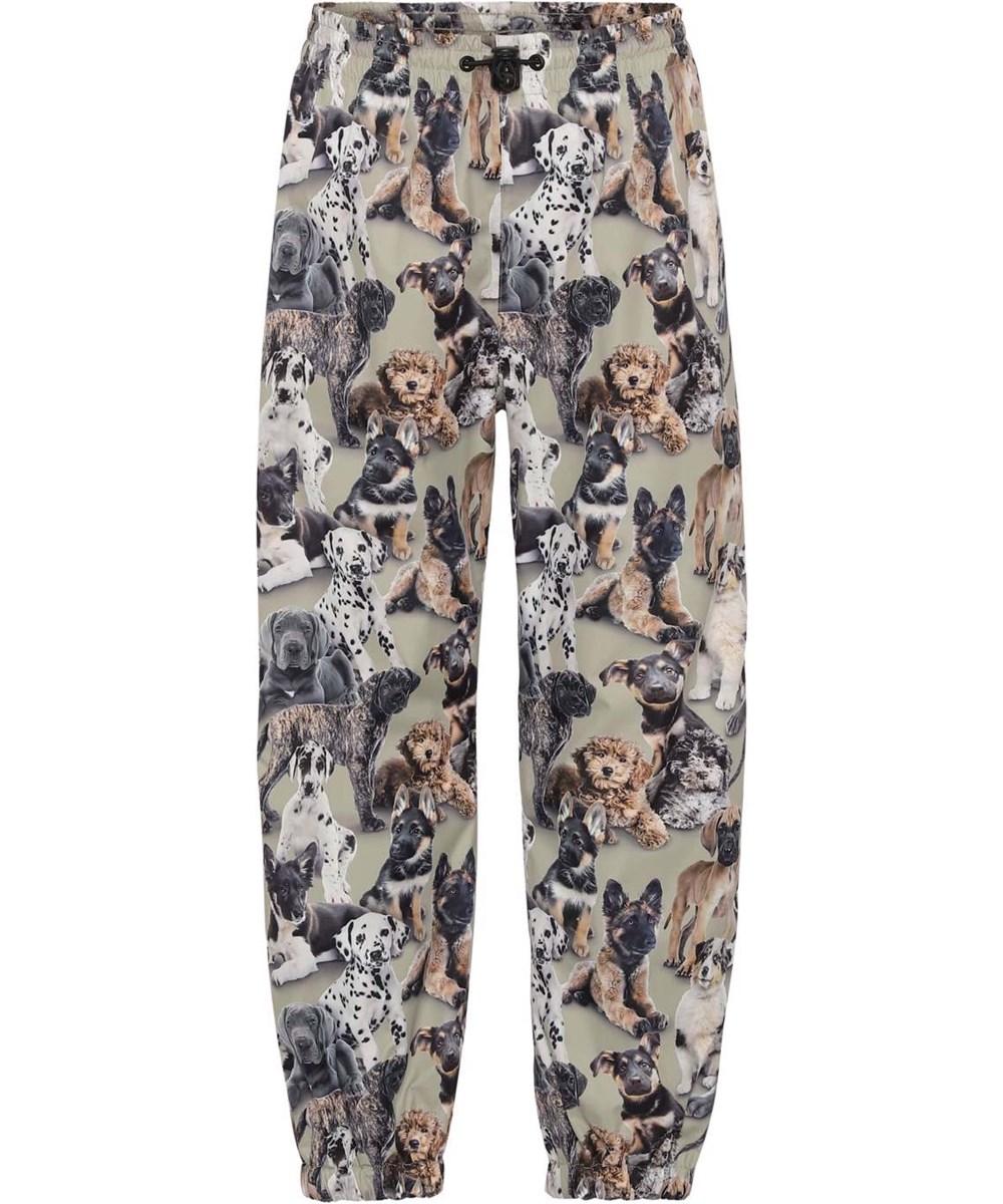 Waits - Pups Camo - Kaki lichtgewicht en ademende regenbroek met hondenprint