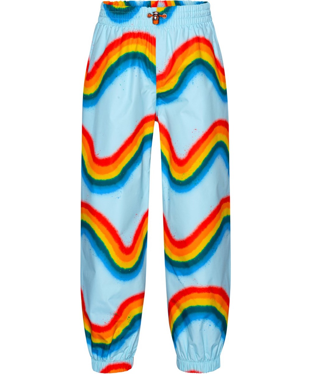 Waits - Rainbow Waves - Lichtblauwe ademende regenbroek met regenboogprint