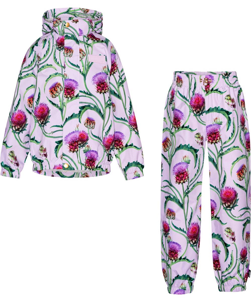 Whalley - Artichoke Bloom - Roze ademende regenpak voor kinderen met bloemenprint