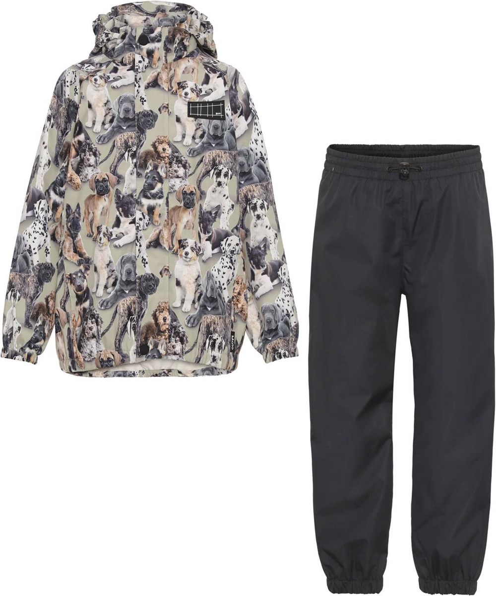 Whalley - Pups Camo MIX - Lichtgewicht en ademende regenpak in hondenprint en zwart