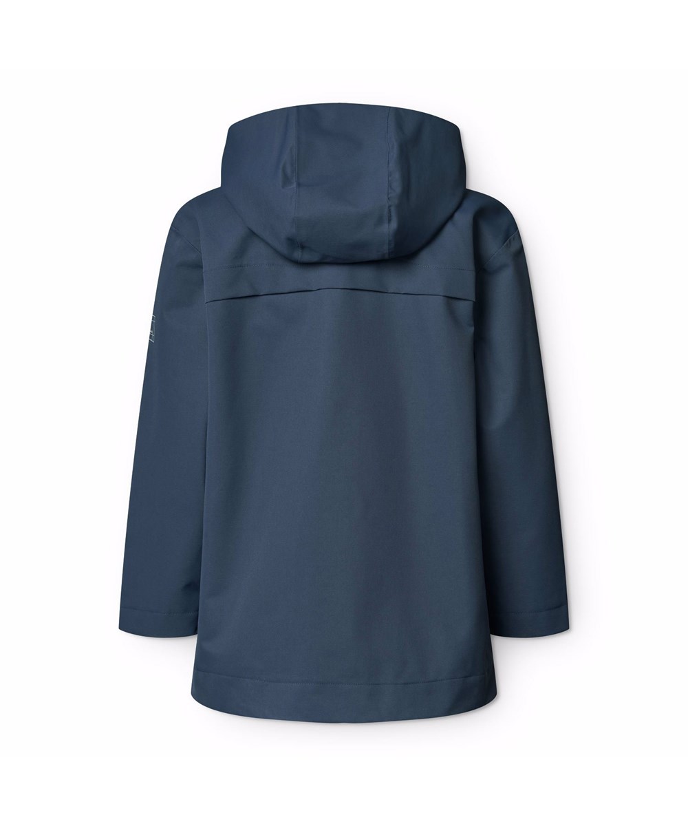 Windy - Mood Blue - Donkerblauwe wind- en waterdichte regenjas voor kinderen van gerecycled polyester met een afneembare capuchon.