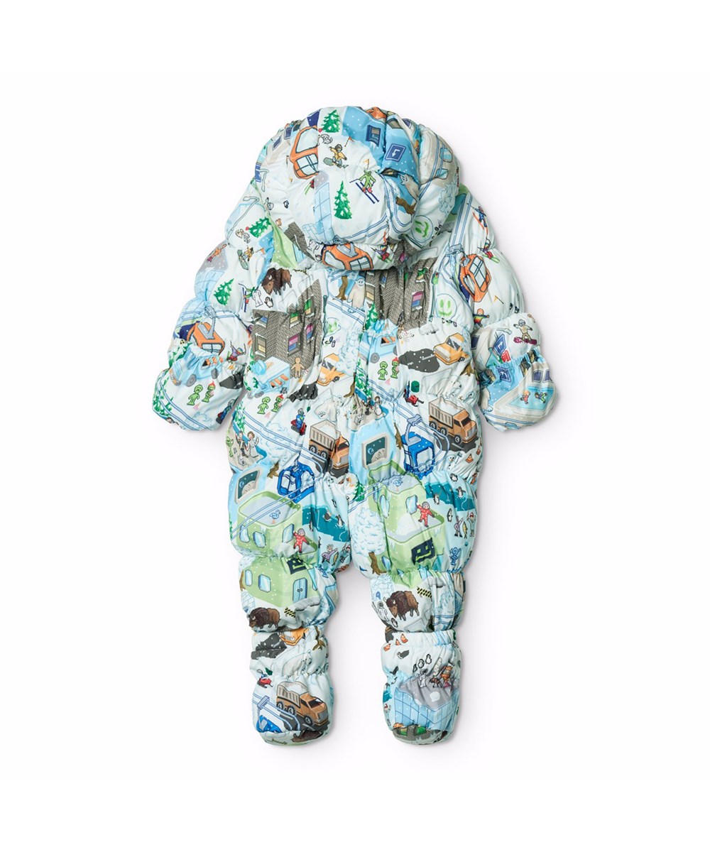 Hebe - Pixel Winter - Warme babypak met een pixelachtige print van de echte wereld en leuke personages uit de collecties van Molo gemaakt van gerecycled polyester.