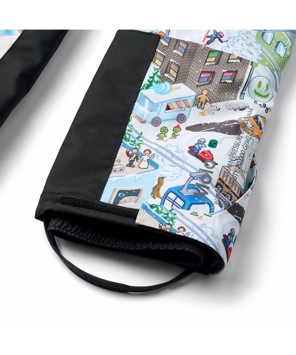 Hux - Pixel Winter - Wind- en waterdichte skipak voor een kouden winter of skivakantie met een pixelprint van de echte wereld en leuke personages uit de collecties van Molo gemaakt van gerecycled polyester en gevoerd met 3M™ Thinsulate™.
