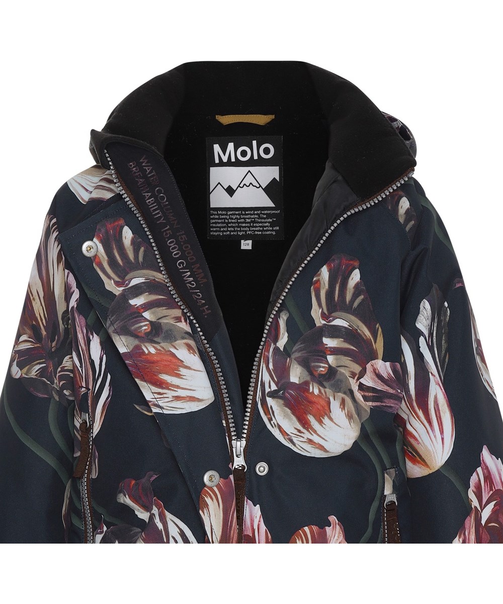 Hux - Tulips - Gerecyclede zwarte skipak met tulpenprint