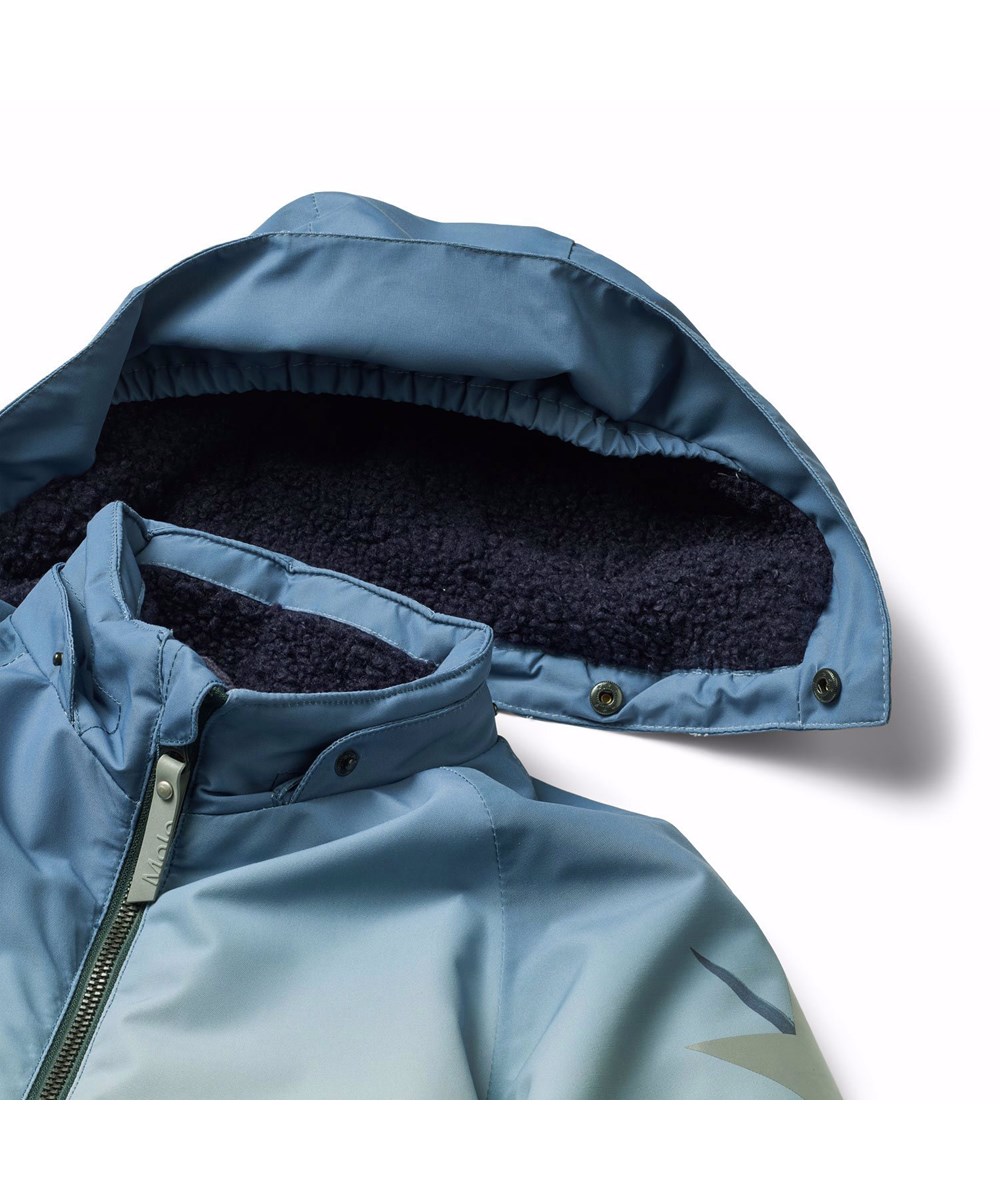 Polar - Amazing Dino - Blauw en groen kinder skipak van gerecycled polyester met dinosaurusprint.