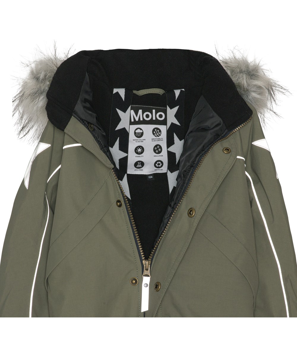 Polaris Fur - Dusty Green - Gerecyclede skipak in groen met imitatie bontkraag