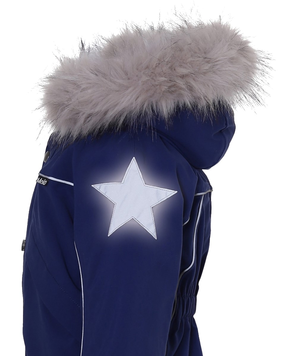 Polaris Fur Recycle - Ink Blue - Gerecycled blauwe skipak met nepbont kraag