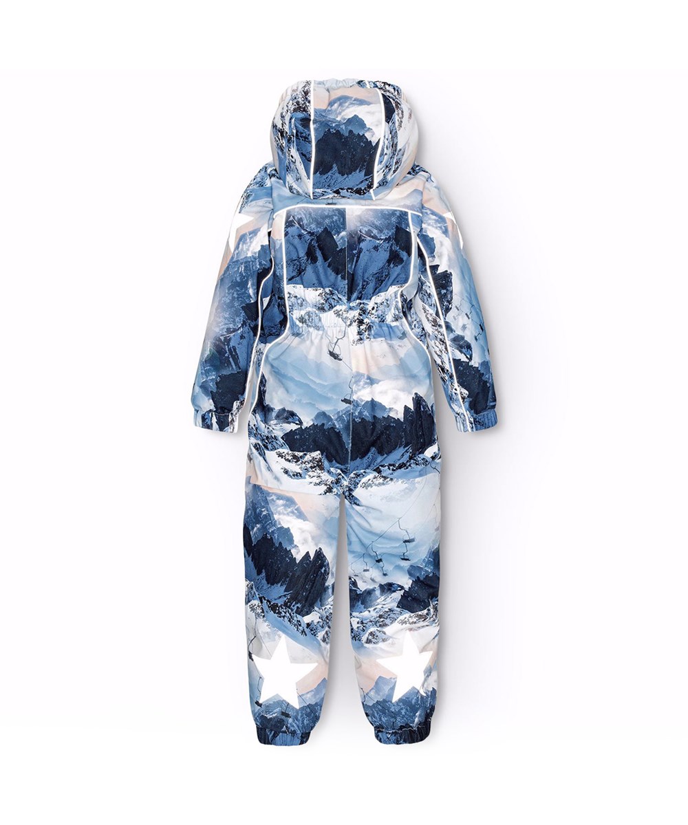 Polaris - Mountain High - Skipak voor kinderen van gerecycled polyester met een prachtige print van de besneeuwde Alpen in verschillende tinten blauw.