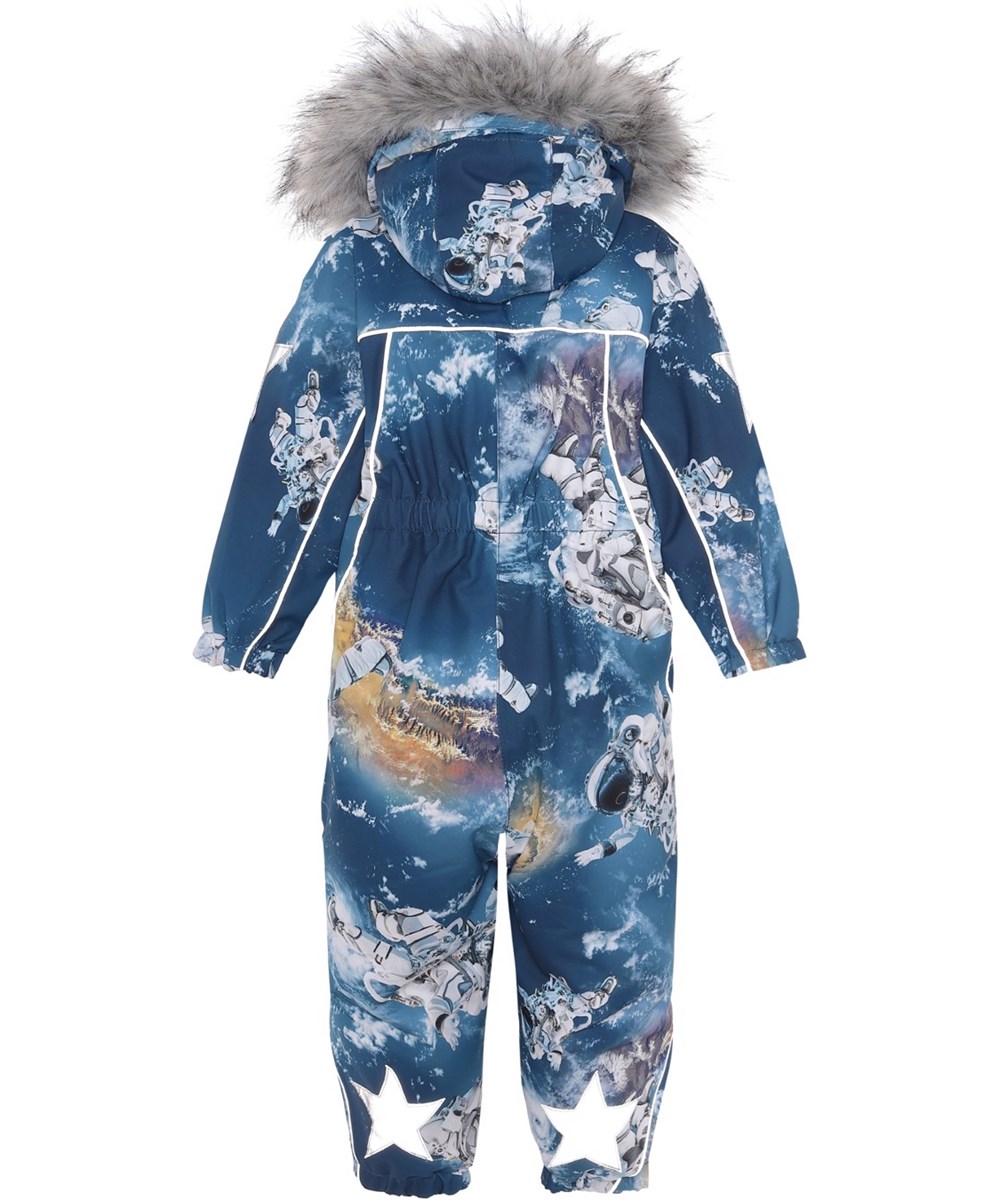 Pyxis Fur - Astronauts - Gerecyclede blauwe skipak met astronautenprint en bont