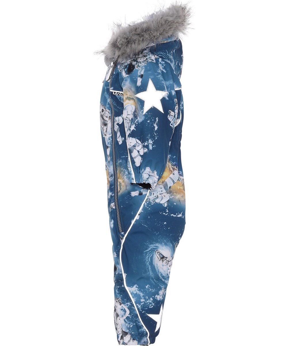 Pyxis Fur - Astronauts - Gerecyclede blauwe skipak met astronautenprint en bont