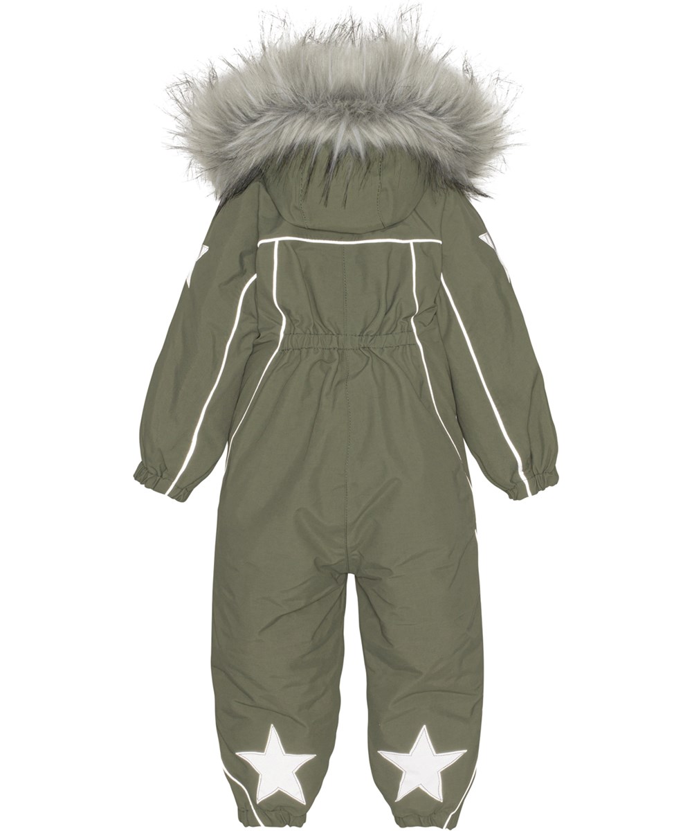 Pyxis Fur - Dusty Green - Gerecyclede groene skipak met imitatie bontkraag