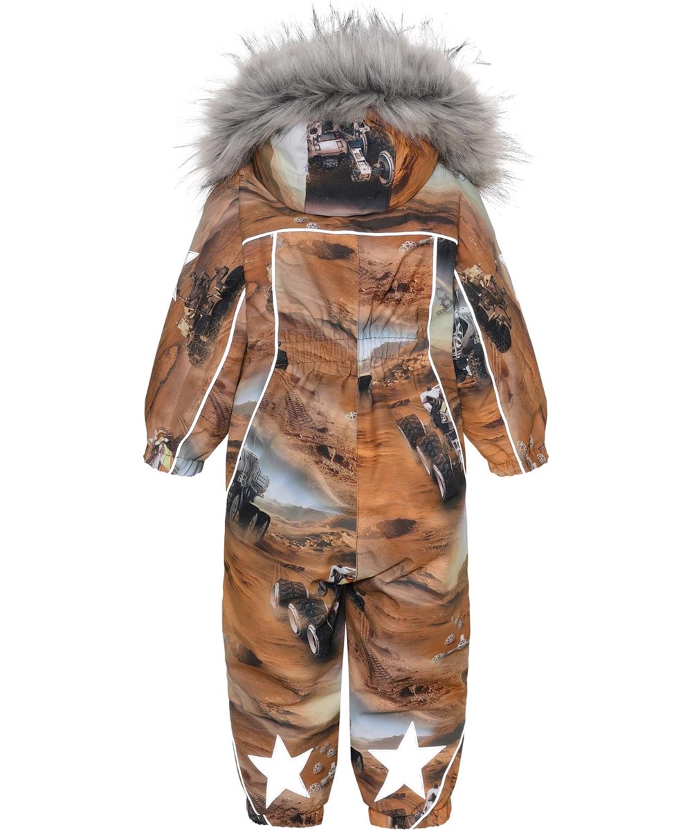 Pyxis Fur - Mars - Gerecyclede bruine baby skipak met print van Mars