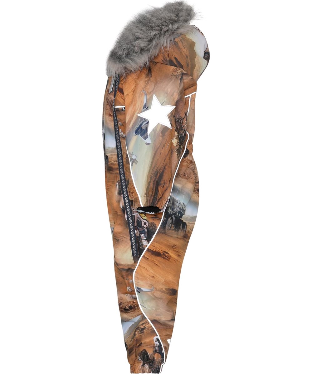 Pyxis Fur - Mars - Gerecyclede bruine baby skipak met print van Mars