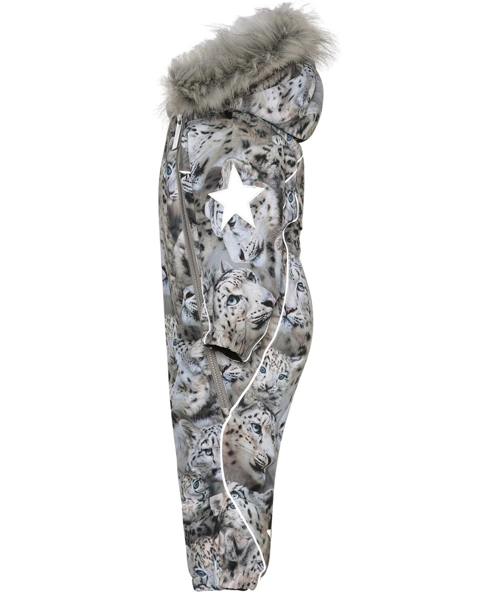 Pyxis Fur - Snowy Leopards - Gerecyclede grijze baby skipak met sneeuwluipaarden