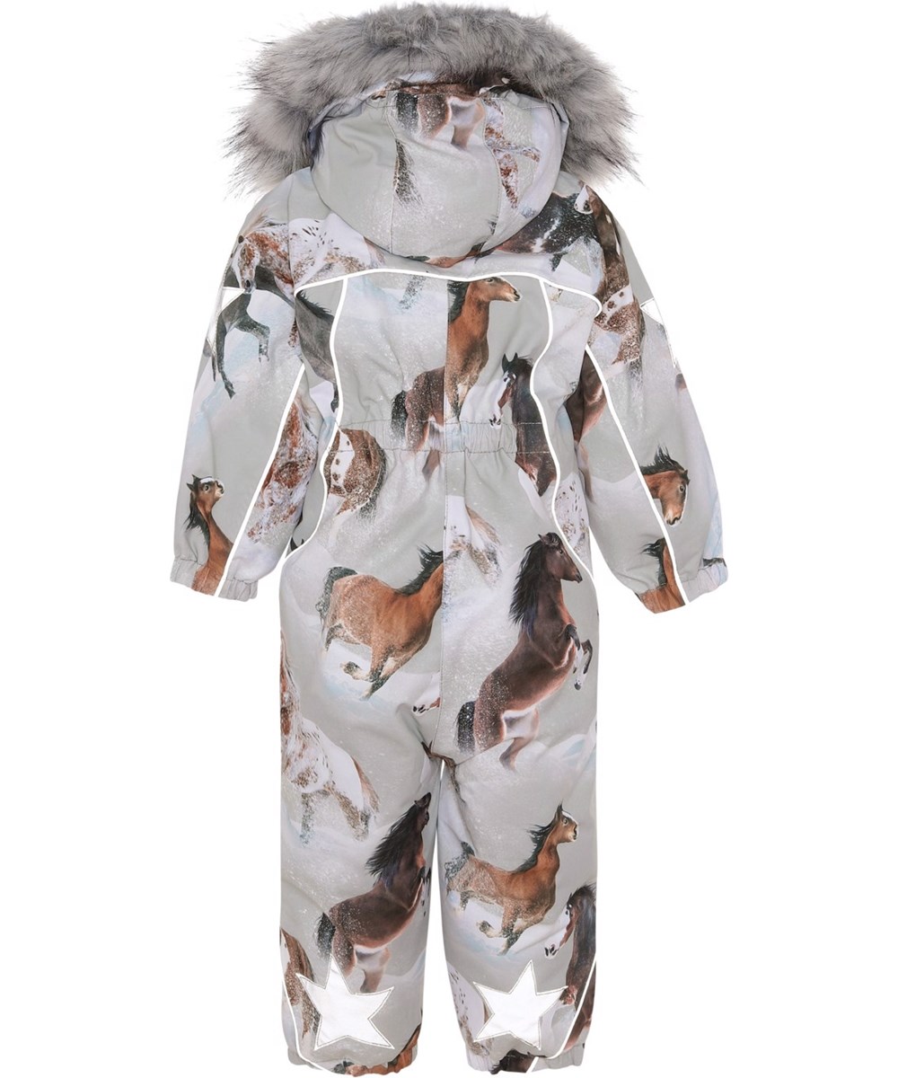 Pyxis Fur - Winter Horses - Gerecyclede lichtgrijze skipak met paardenprint