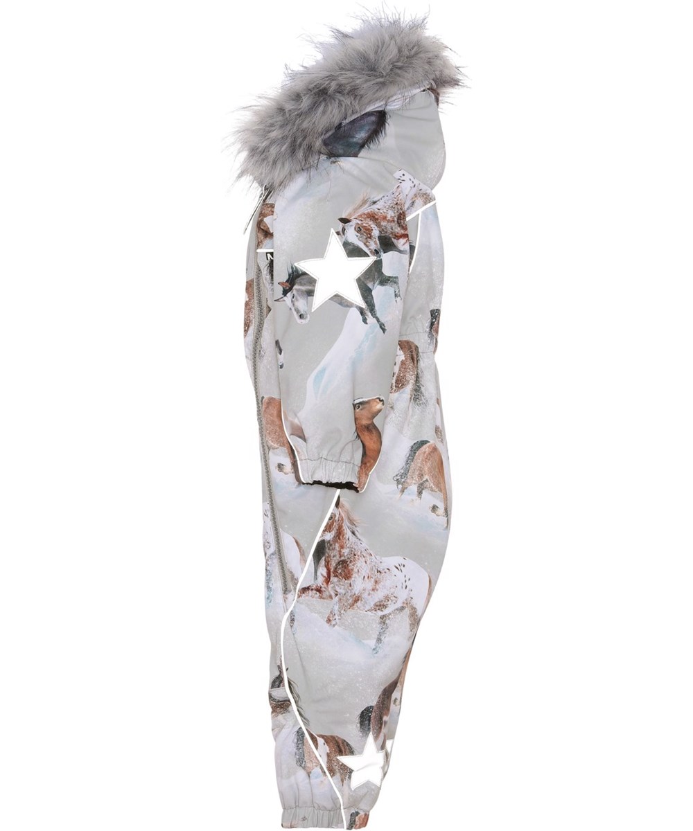 Pyxis Fur - Winter Horses - Gerecyclede lichtgrijze skipak met paardenprint