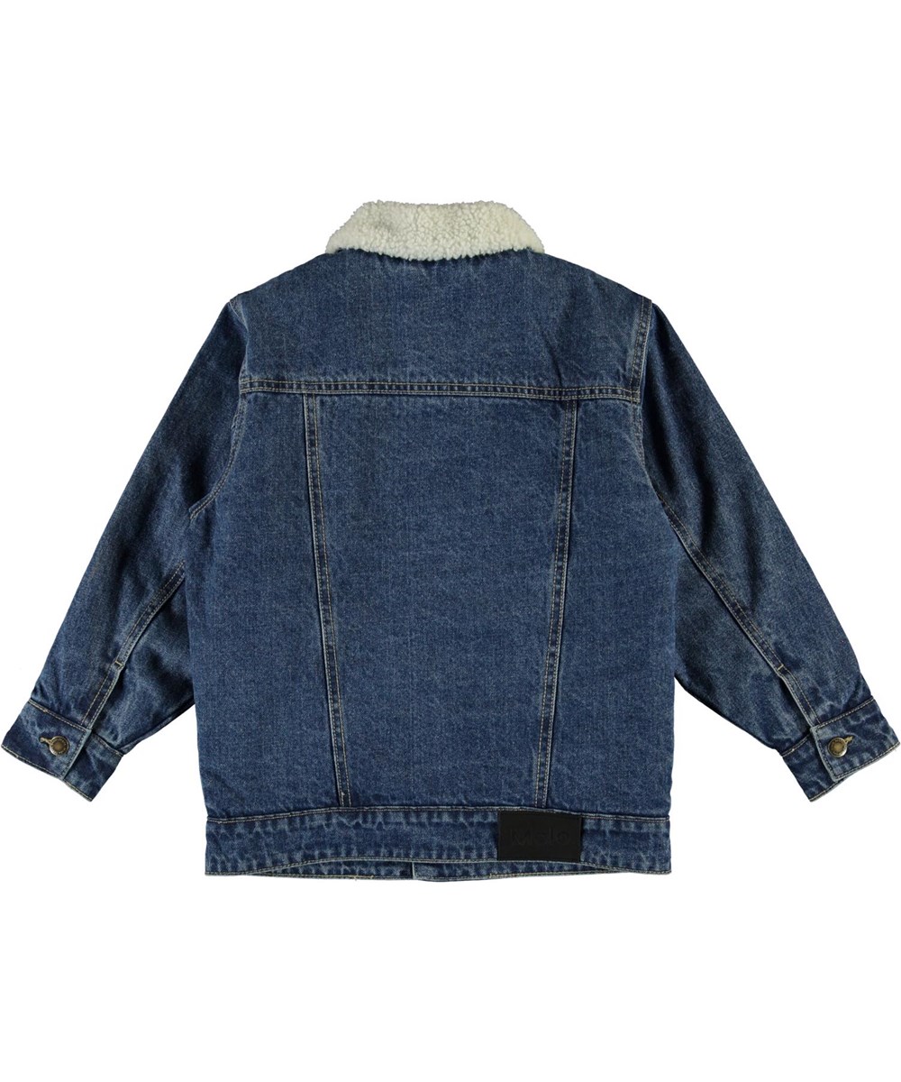 Hen - Stone Blue - Blue denim jacket with white lining
