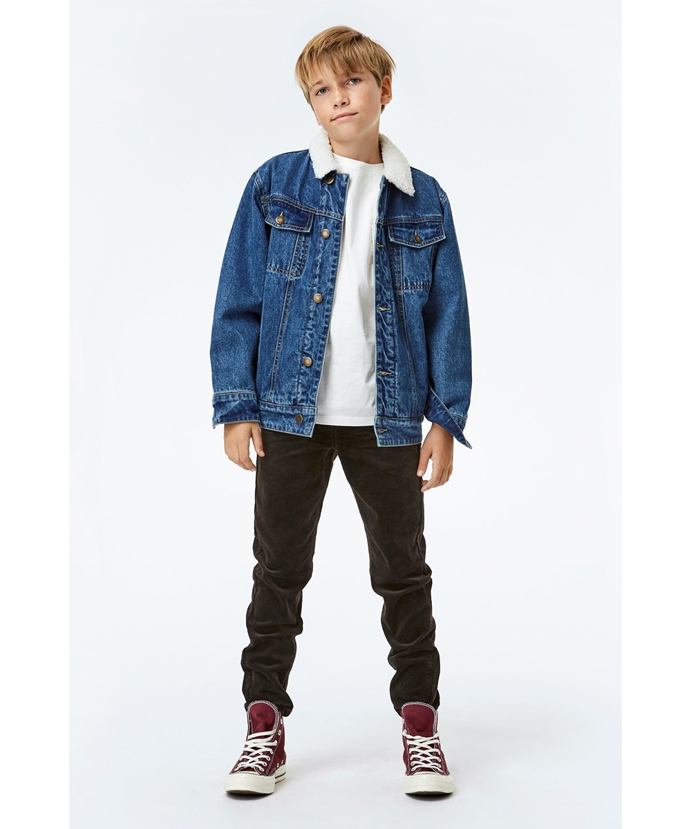 Hen - Stone Blue - Blue denim jacket with white lining