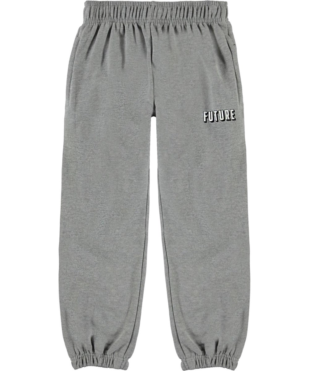 Adan - Grey Melange - Grey organic  sweatpants with a future print