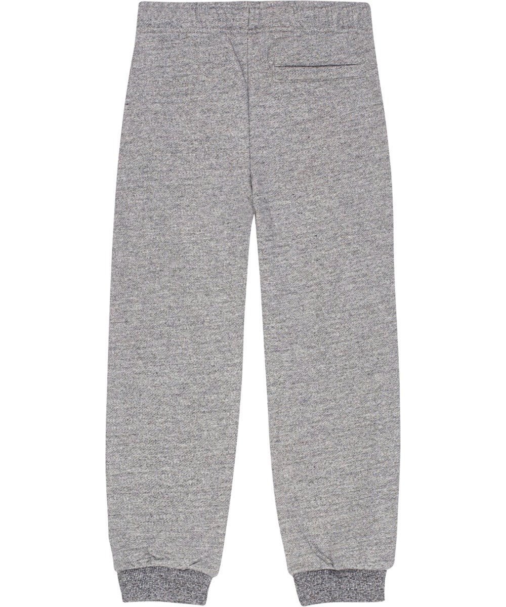 Adani - Grey Melange - Grey melange sweatpants with a printed green text spiral on the thigh.