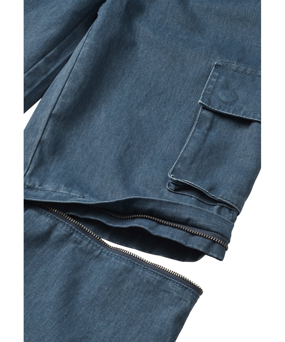 Adventuron - Oceanic Wash - Zip-off blue cargo trousers for children made of cotton denim 