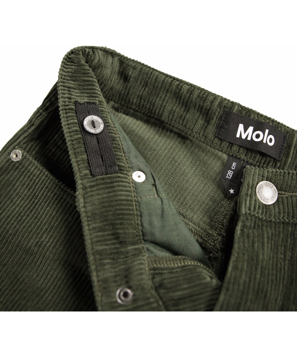 Aiden - Dark Forest - Oversized grey pants for children made of  ribbed corduroy for children with five pockets, wide legs and zip fly.