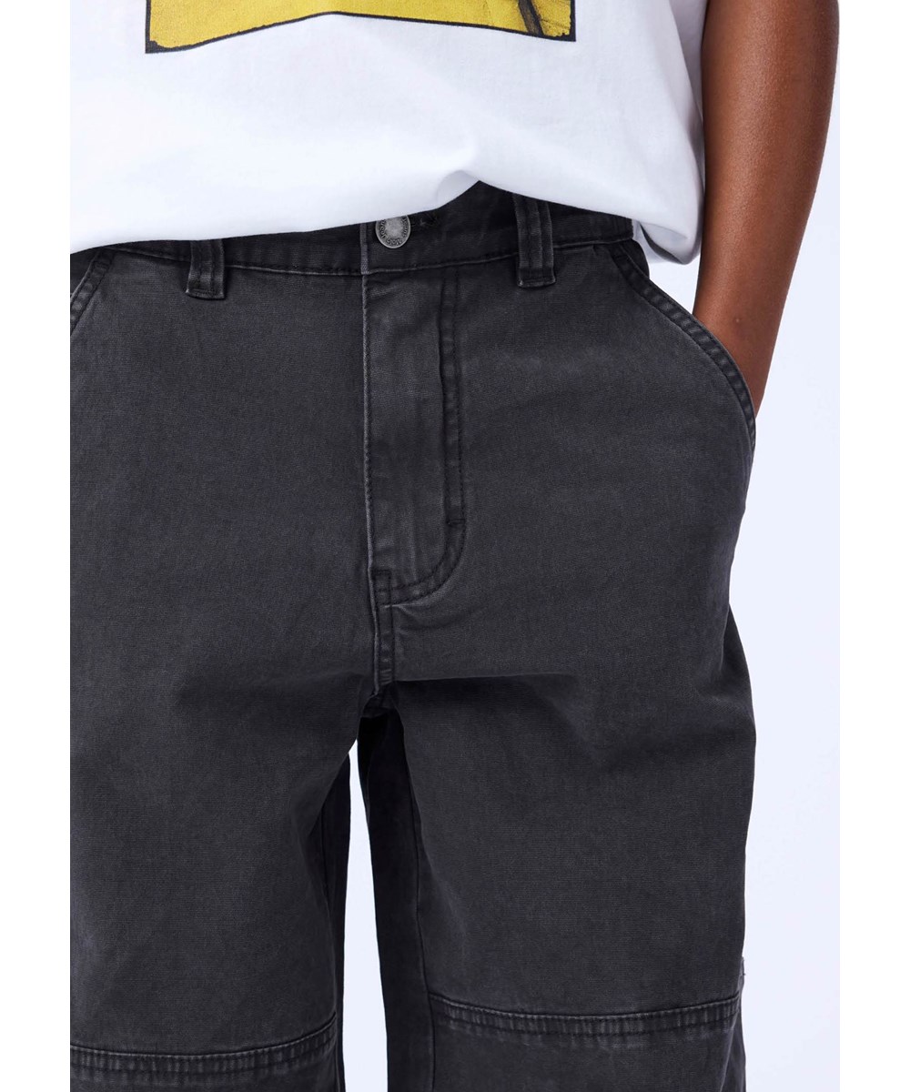 Alfred - Echo Wash - Grey wide canvas pants for children made of cotton with stitching.