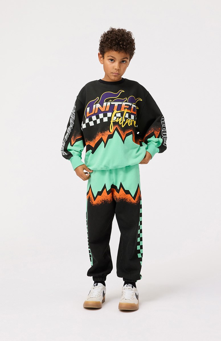 Allen - Future United - Sweatpants in organic cotton with motocross references for children.