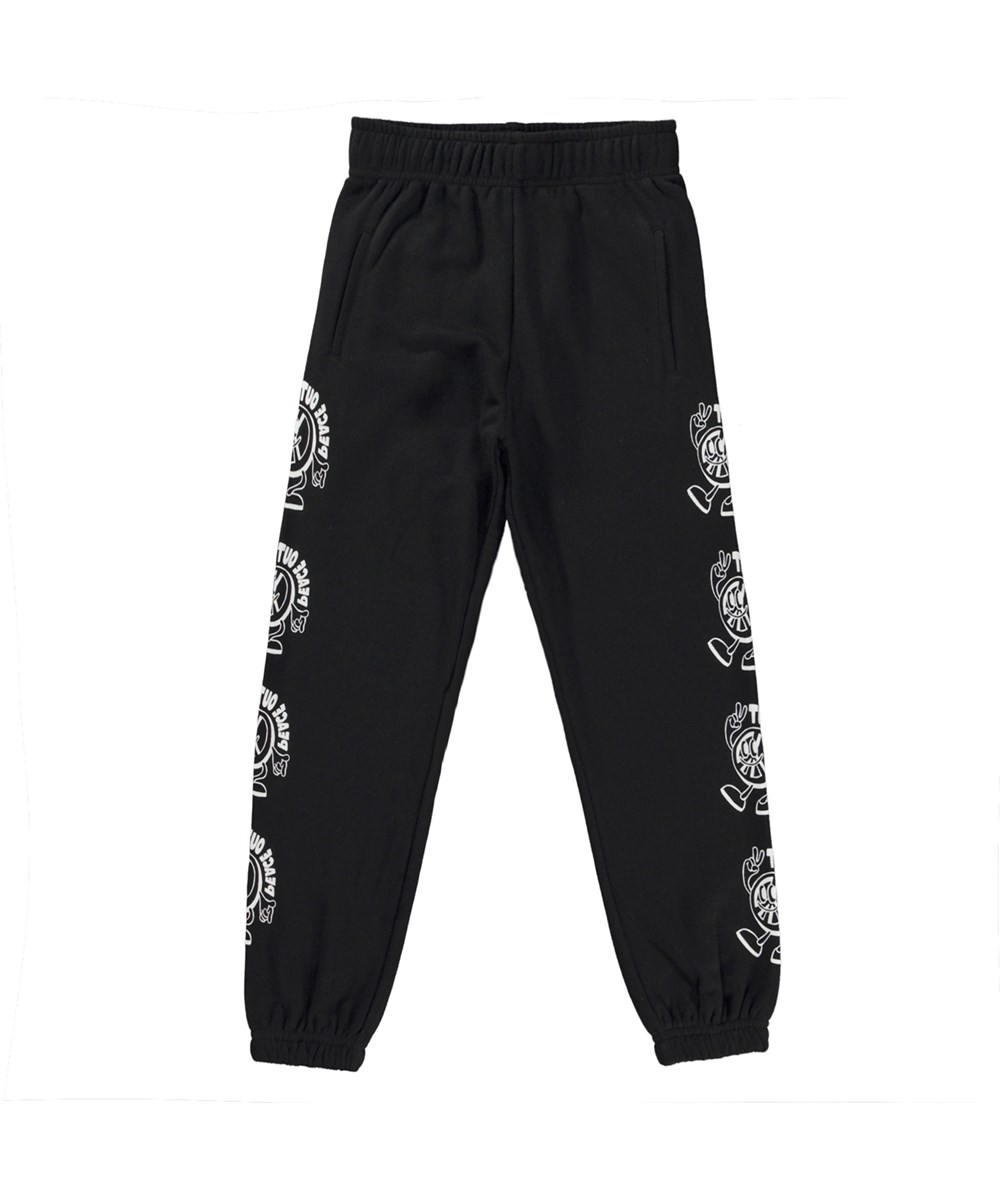 Allen - Black - Black jogging trousers with white placement peace print