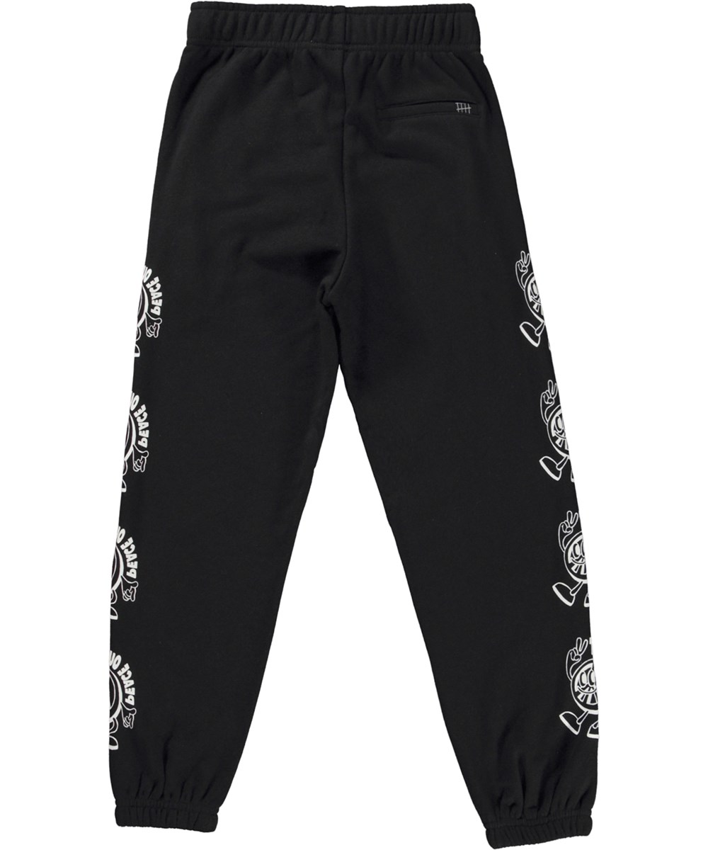 Allen - Black - Black jogging trousers with white placement peace print
