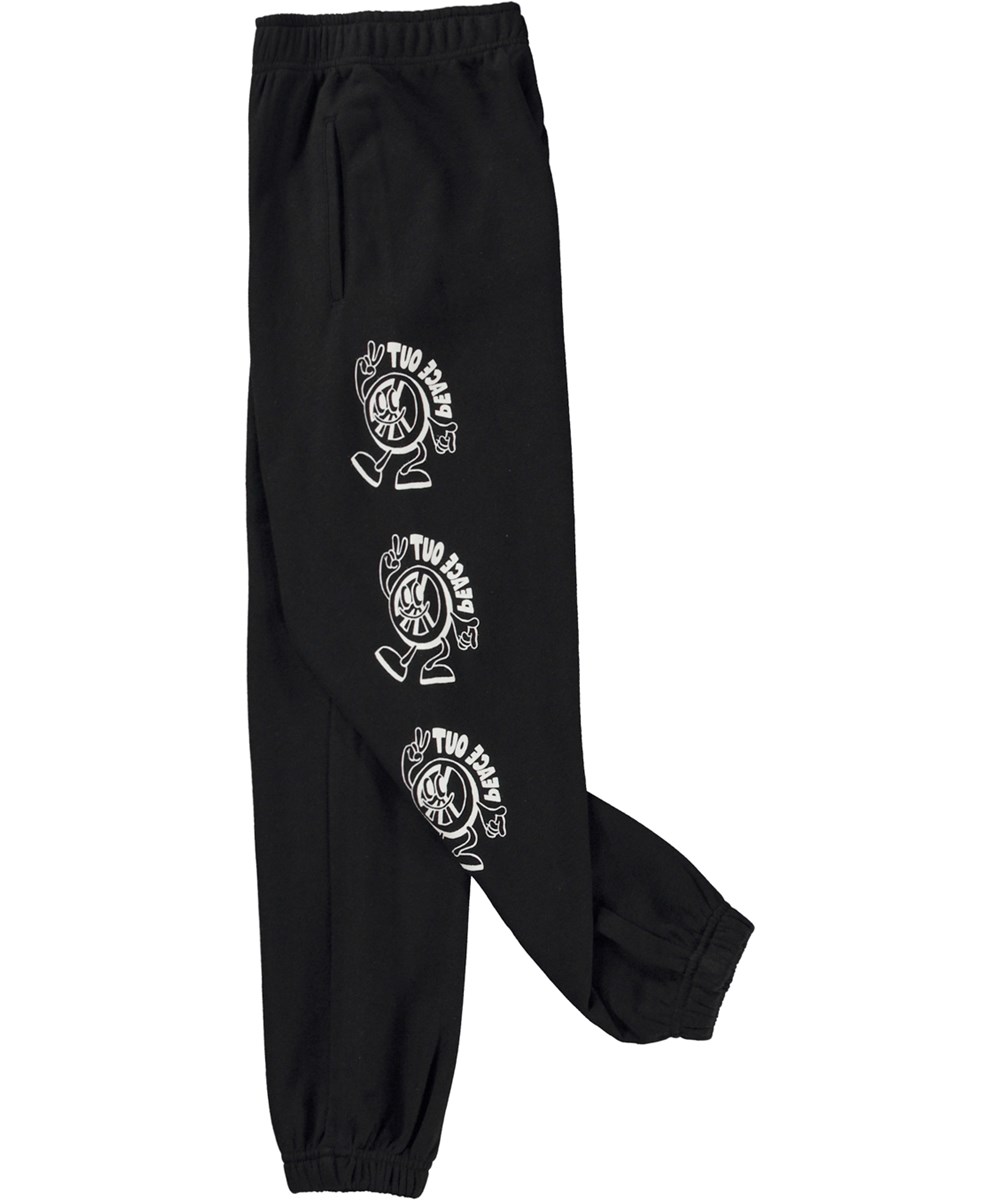 Allen - Black - Black jogging trousers with white placement peace print