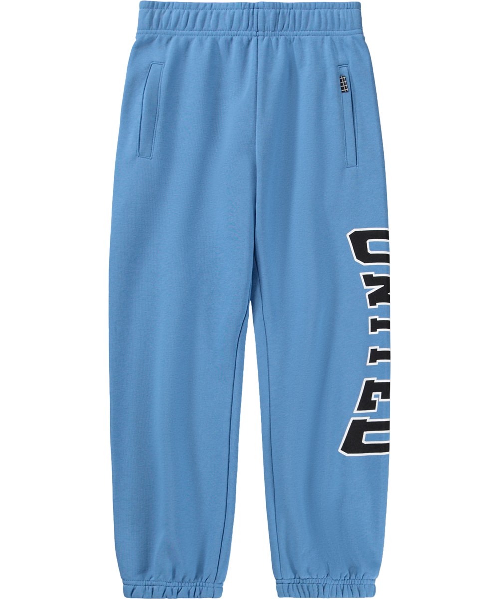 Allen - Blue Tide - Blue sweatpants for children made of soft cotton with a print