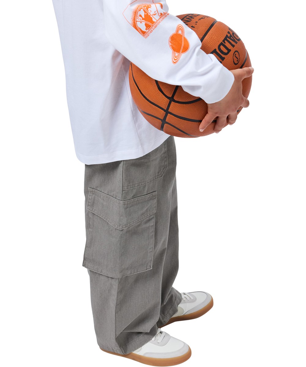 Alter - Light Grey Wash - Grey cotton trousers for children with large cargo pockets