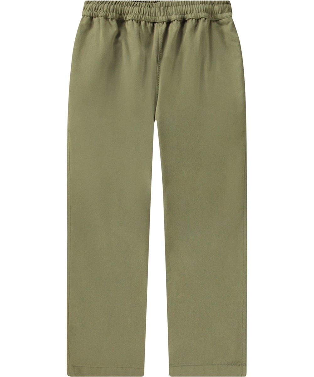 Amor - Growth - Moss green trousers in organic cotton with elastic waistband.