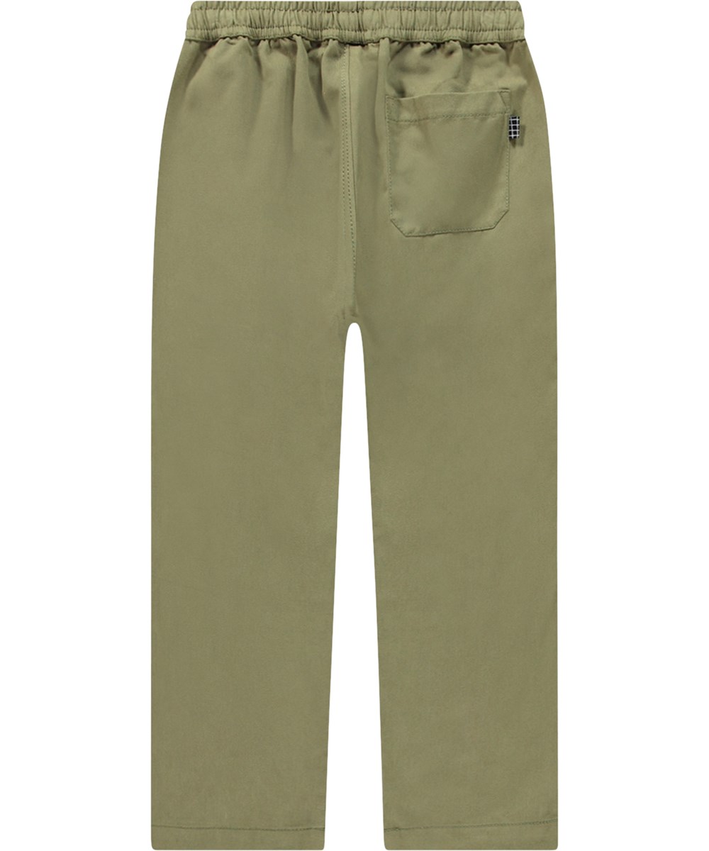 Amor - Growth - Moss green trousers in organic cotton with elastic waistband.
