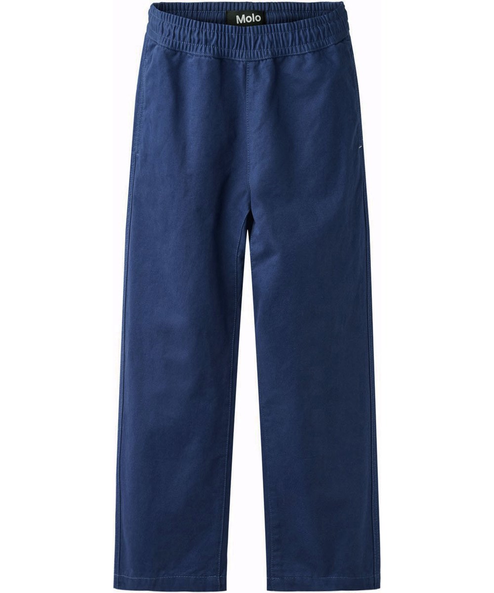 Amor - Blue Depths - Blue chino pants for children made of organic cotton with an elastic waistband.