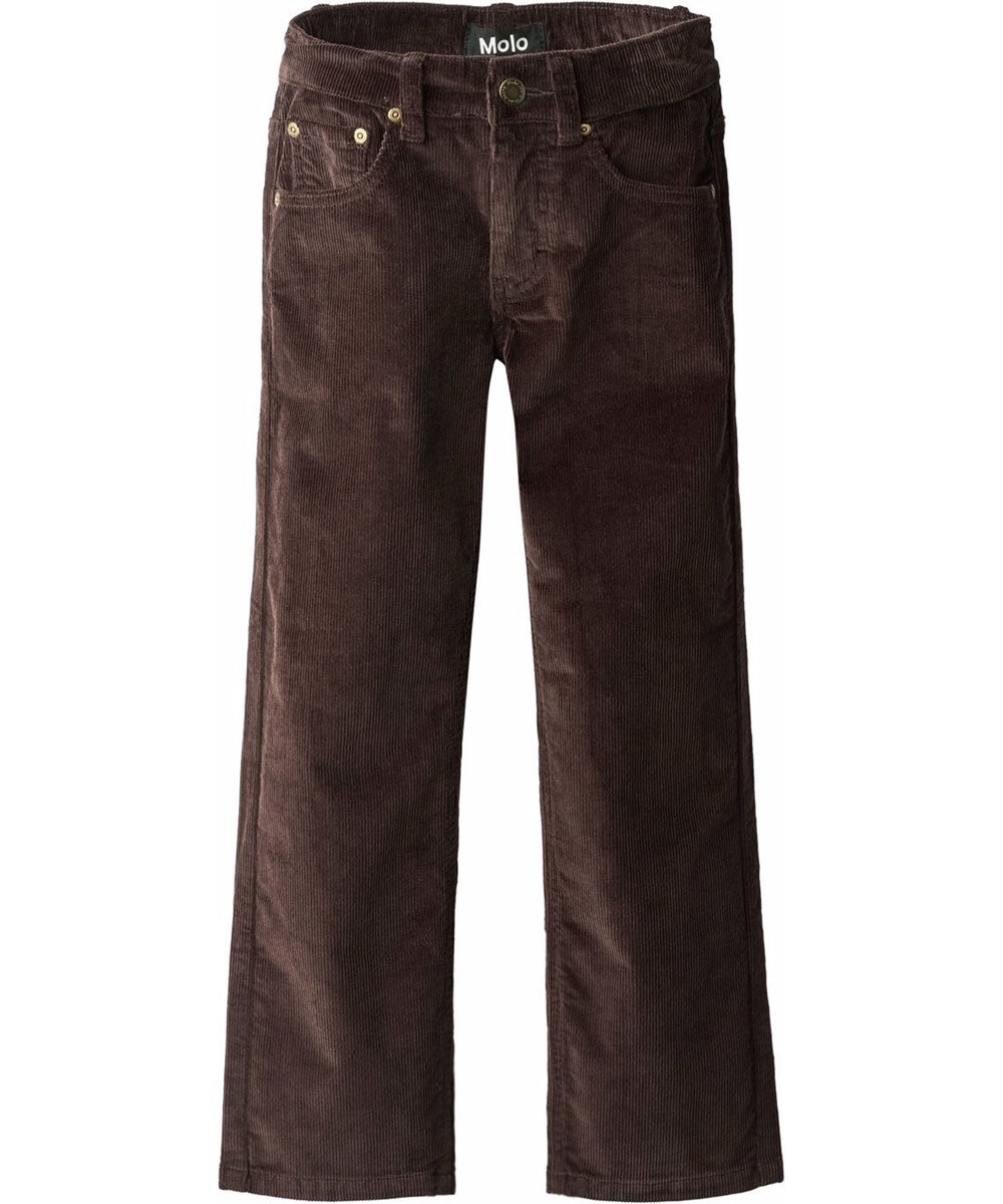 Andy - Dark Cocoa - Dark brown pants for children made of ribbed corduroy with pockets and back pockets.
