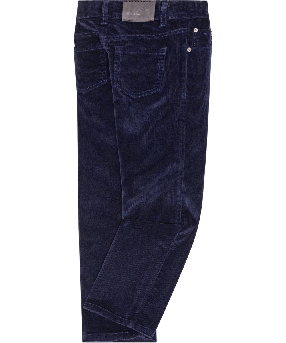Andy - Oceanic - Dark blue corduroy trousers with stretch and regular fit.