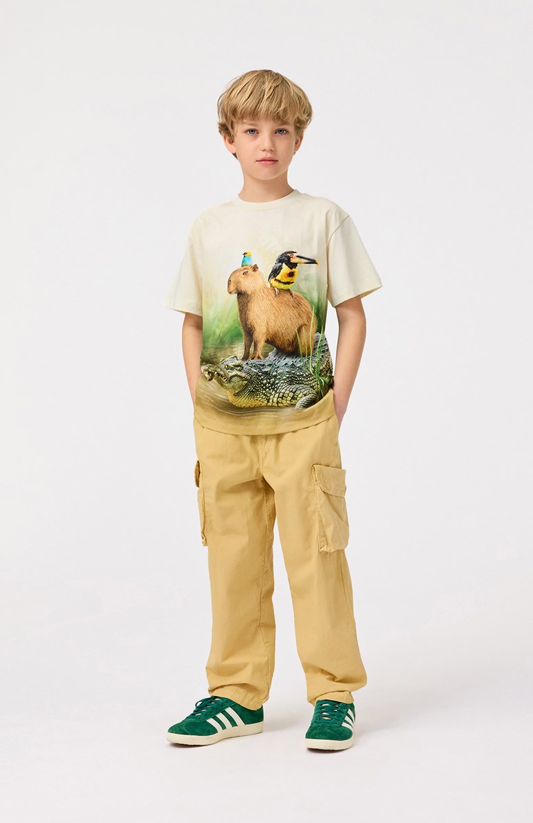Argo - Suede - Brown cargo pants in organic cotton for children.