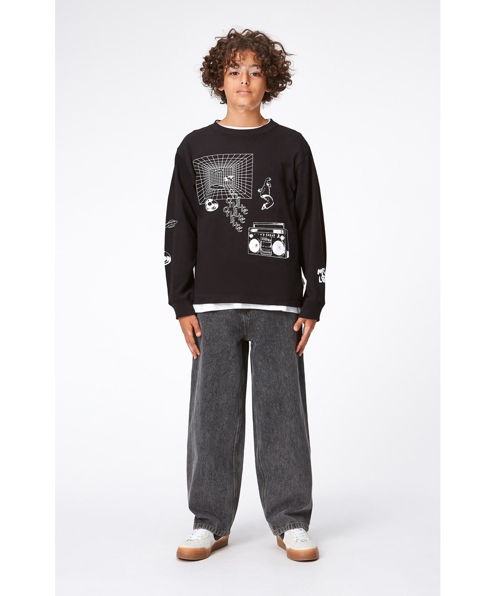 Aska - Black Washed - Grey jeans in oversized fit