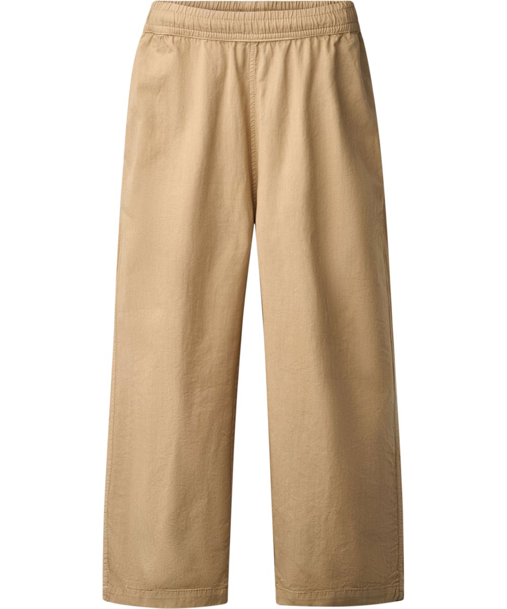 Aster - Desert - Beige trousers for children made of organic cotton with internal drawstring 