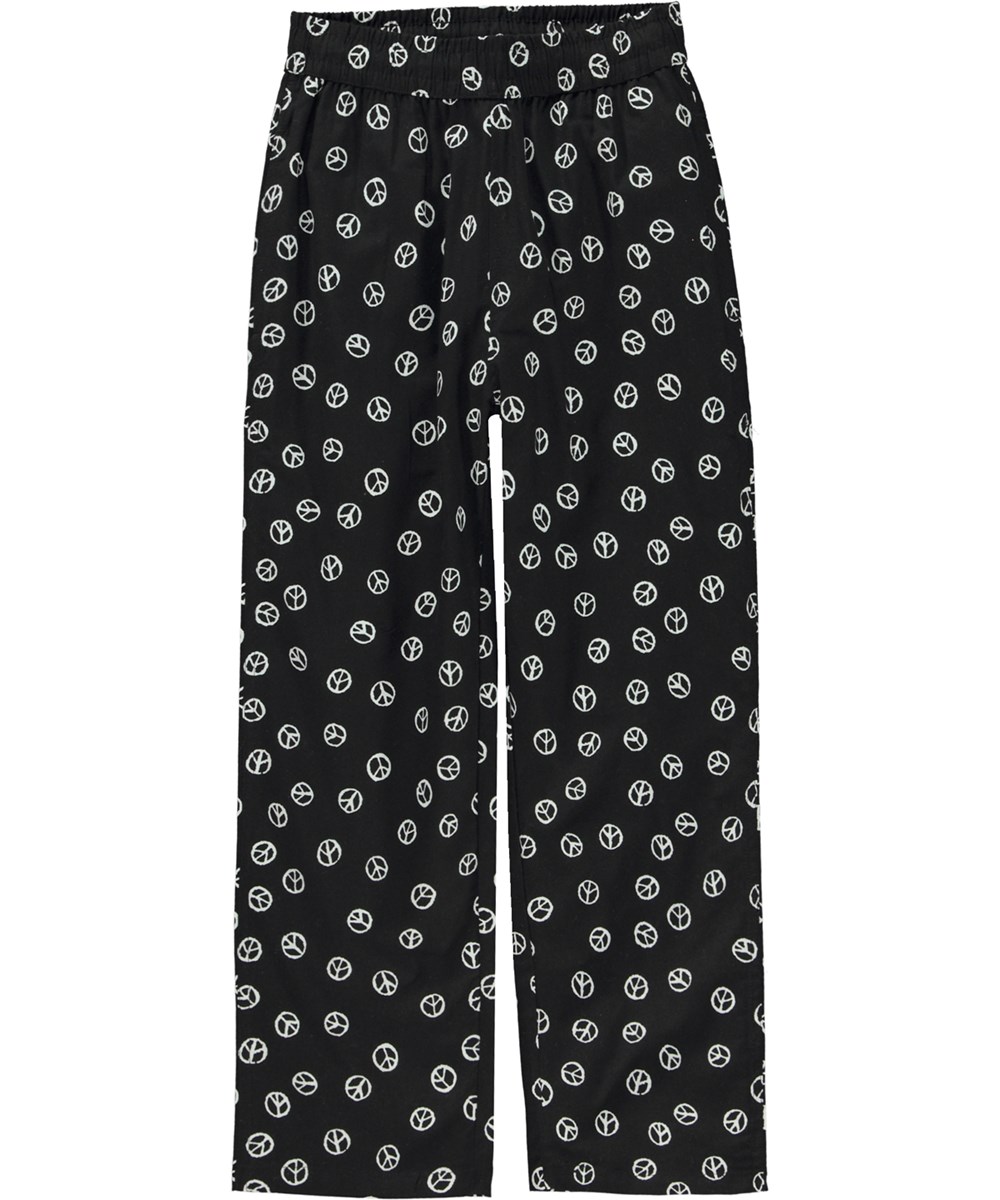 Aster - Peace All Over - Black organic trousers with peace