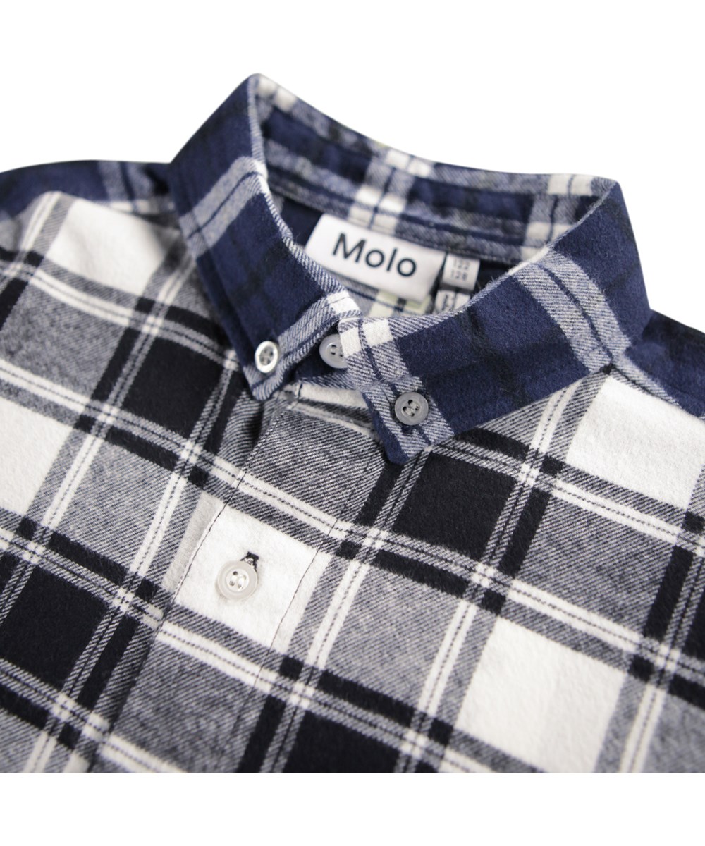 Remon - Crisp Black - White, black and blue checkered shirt for children made of organic cotton.