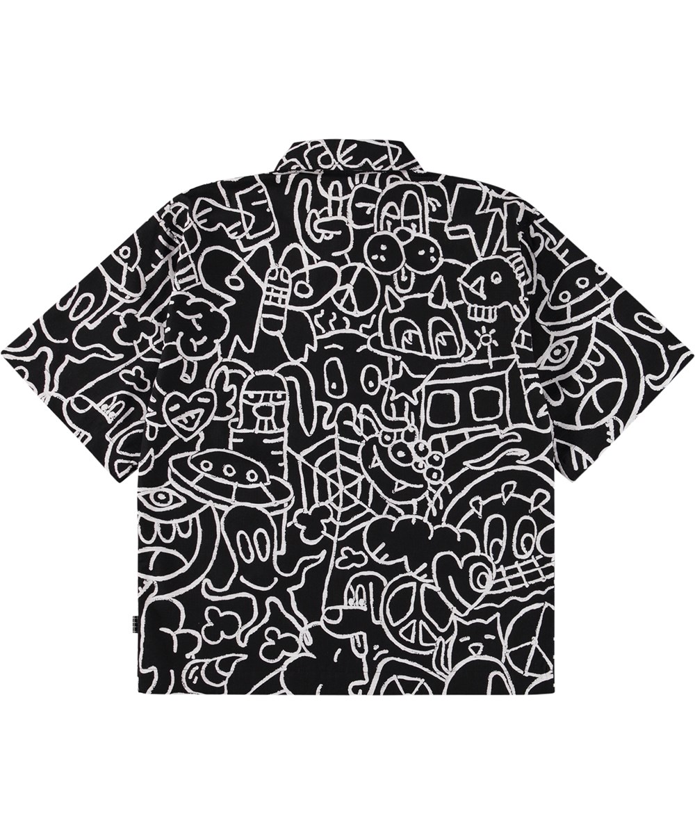 Richie - Net Doodle Dark - Oversized black shirt for children made of organic cotton 