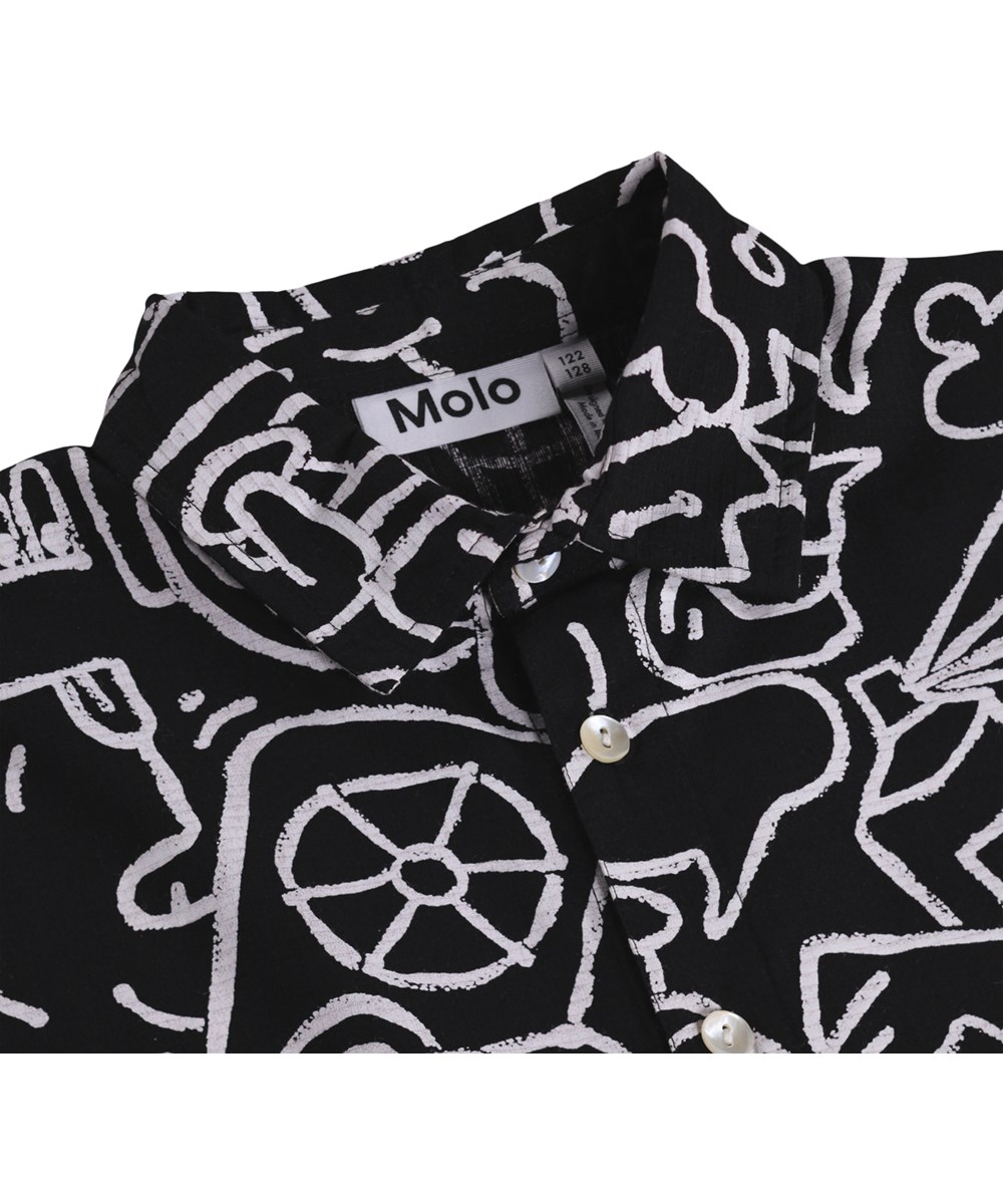 Richie - Net Doodle Dark - Oversized black shirt for children made of organic cotton 