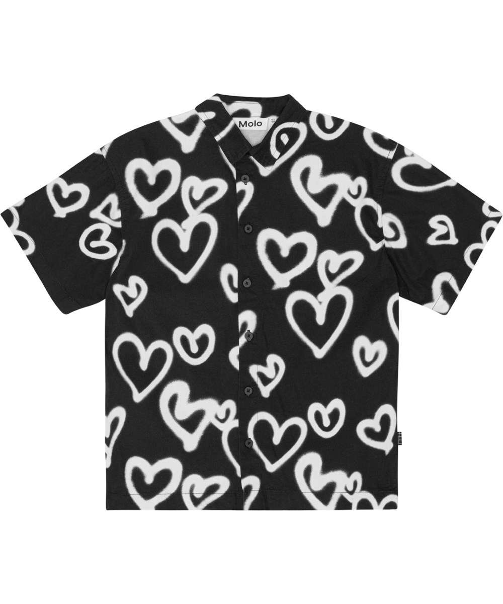 Richie - Sprayed Hearts - Black, short sleeve shirt in an all over, spray paint looking heart print