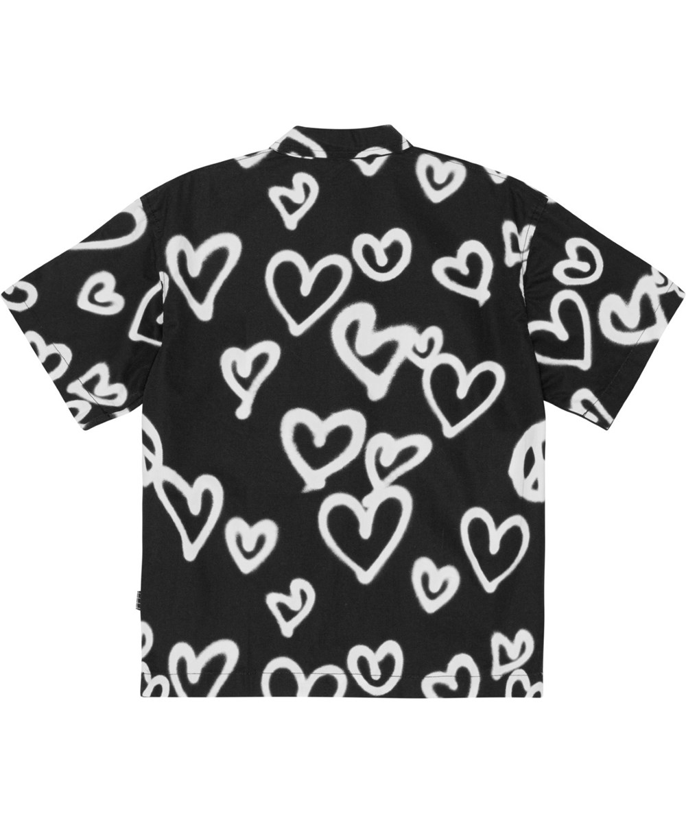 Richie - Sprayed Hearts - Black, short sleeve shirt in an all over, spray paint looking heart print