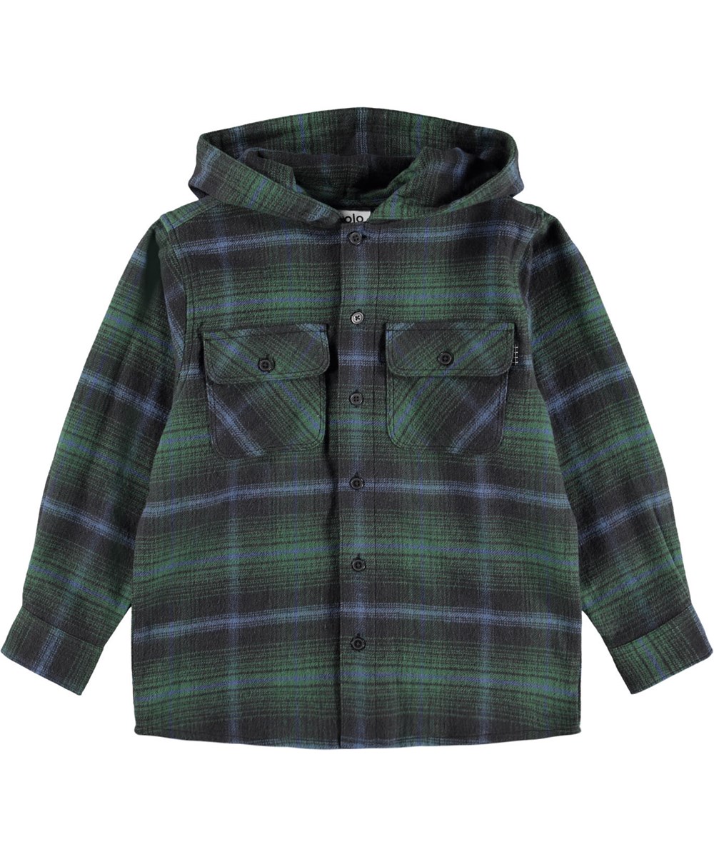 Rizz - Galaxy Check - Green, black and blue checkered overshirt for children made of cotton.