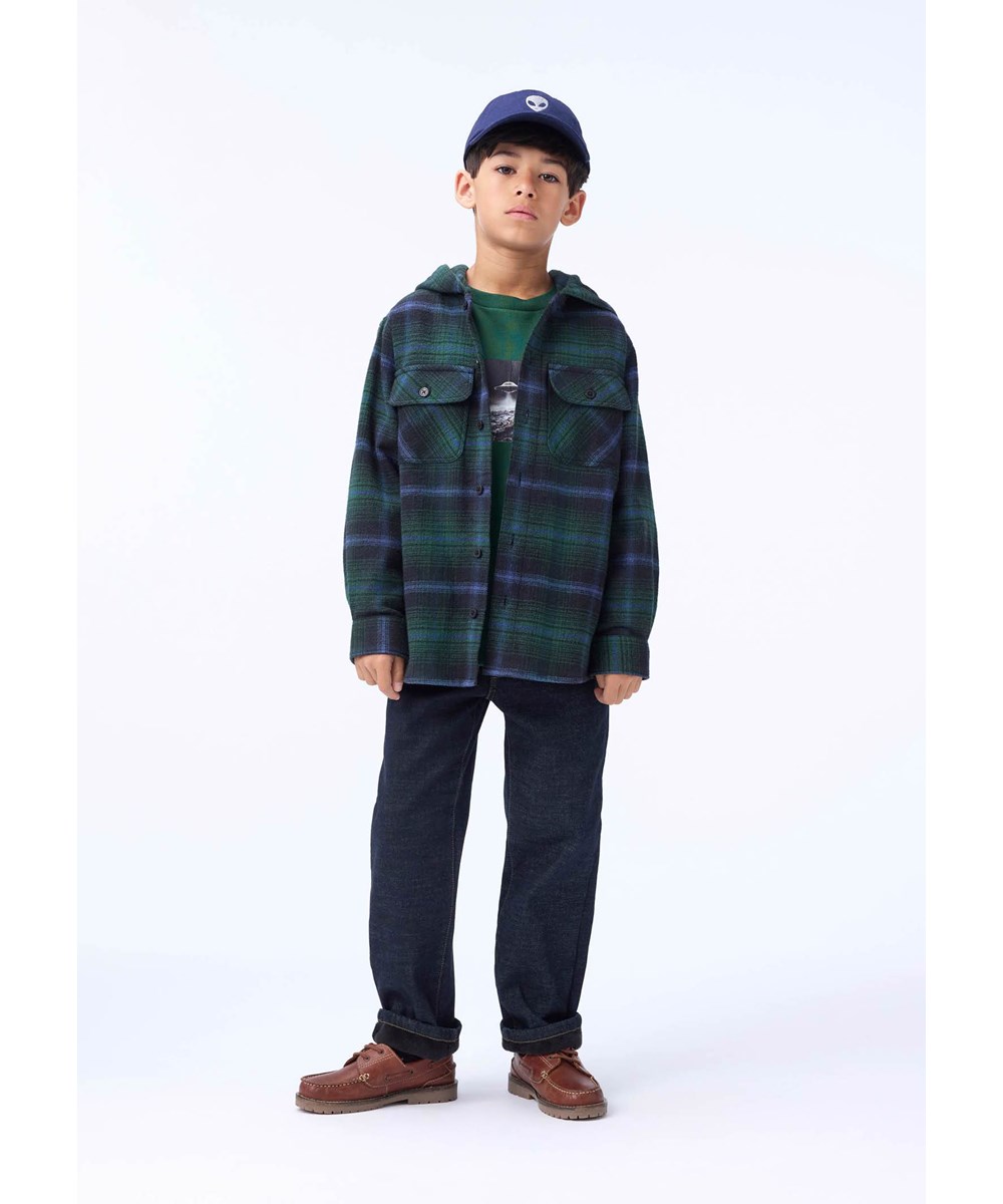 Rizz - Galaxy Check - Green, black and blue checkered overshirt for children made of cotton.