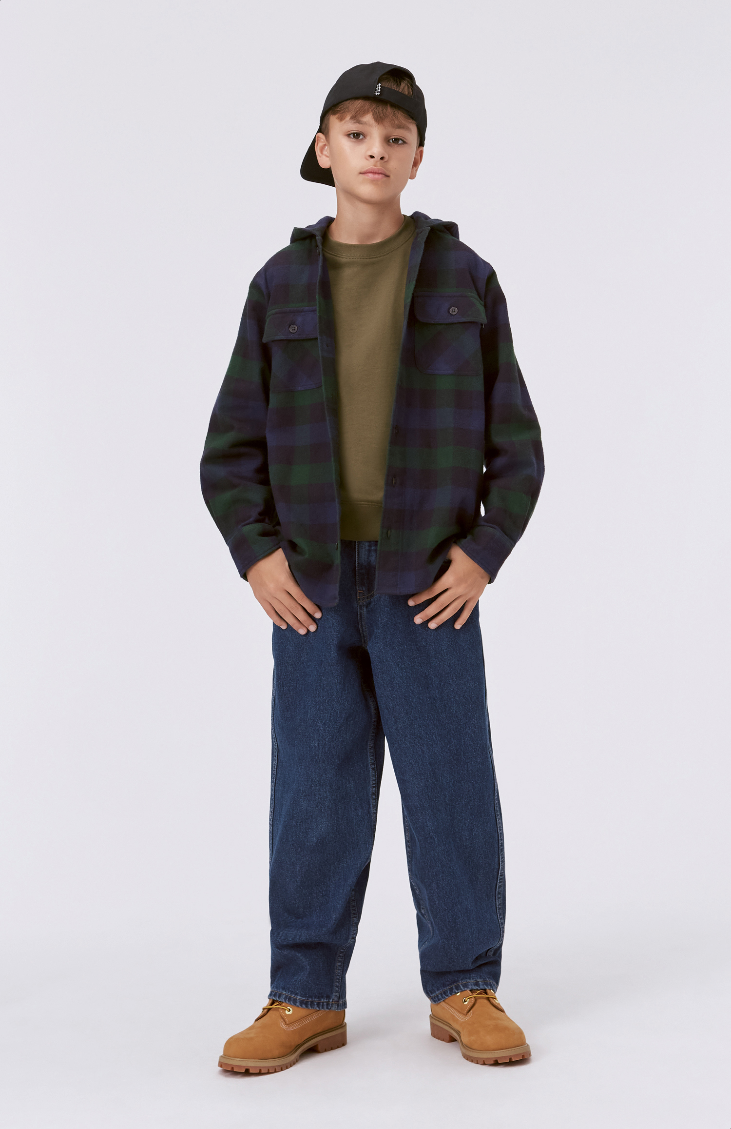 パーカー・フーディ IONSEOUL hooded tartan check shirt JE501 Off-White plaid-check Shirt Jacket | Blue | FARFETCH